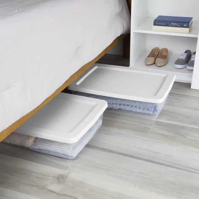 Alt view image 6 of 6 - Sterilite Set of (2) 28 Quart Storage Bins, Clear Plastic Storage Bin with Snap-on Lid, White