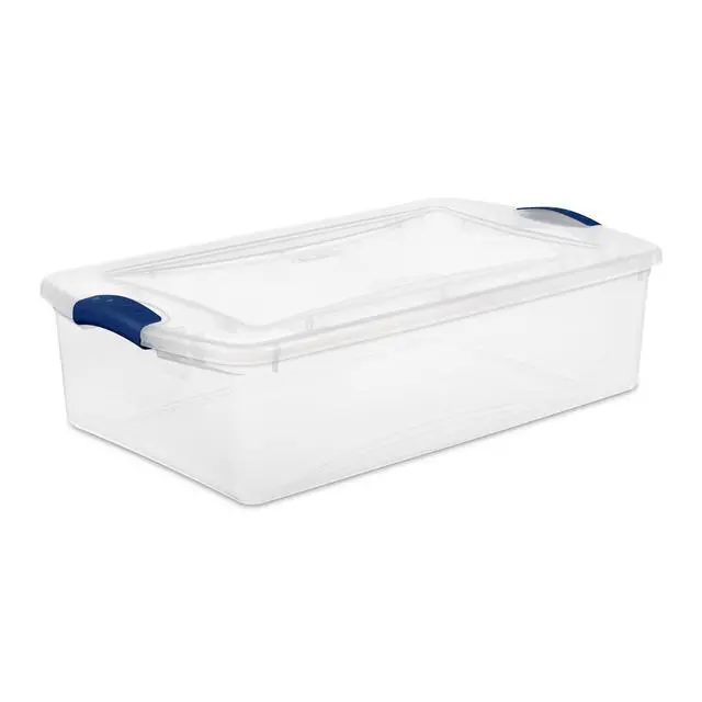 Alt view image 3 of 5 - Sterilite 32 Quart Medium Latching Storage Bin, Clear Plastic Storage Container with Latch Lid, Blue