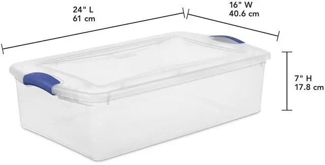 Main image of Sterilite 32 Quart Medium Latching Storage Bin, Clear Plastic Storage Container with Latch Lid, Blue