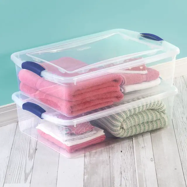 Alt view image 4 of 5 - Sterilite 32 Quart Medium Latching Storage Bin, Clear Plastic Storage Container with Latch Lid, Blue