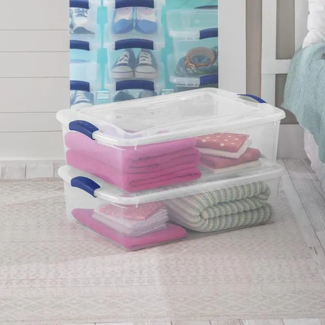 Alt view image 2 of 5 - Sterilite 32 Quart Medium Latching Storage Bin, Clear Plastic Storage Container with Latch Lid, Blue