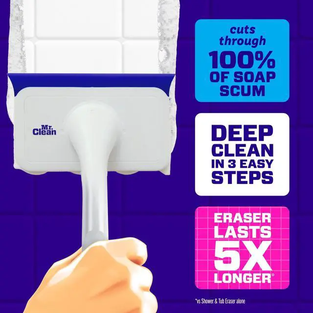 Alt view image 3 of 6 - Mr. Clean Shower & Tub Scrubber, Starter Kit, 1 Scrubber & 2 Erasers