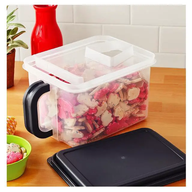 Alt view image 3 of 6 - Mainstays Medium Plastic Canister with Handle, 21 Cups, Gray Lid and Handle, Made for Pantry Organization and Food Storage