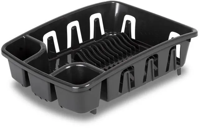 Main image of Sterilite DrainRack, Dishrack and Drainboard All-in-One, Inclined Base for Draining, Black