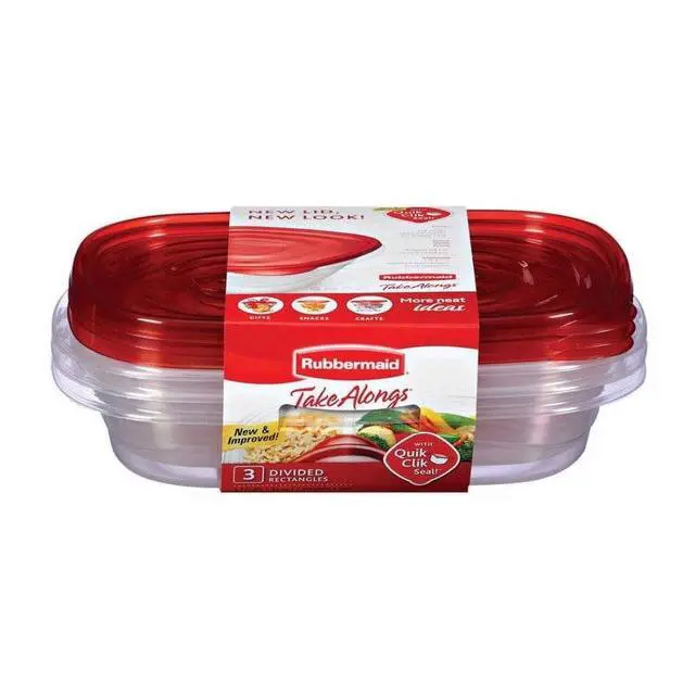 Alt view image 4 of 7 - (2 pack) Rubbermaid Take alongs Divided Rectangular Food Storage Containers, 3.7 Cup, 3-Pack