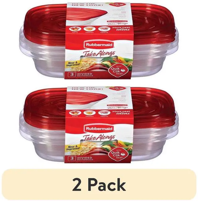 Alt view image 2 of 7 - (2 pack) Rubbermaid Take alongs Divided Rectangular Food Storage Containers, 3.7 Cup, 3-Pack