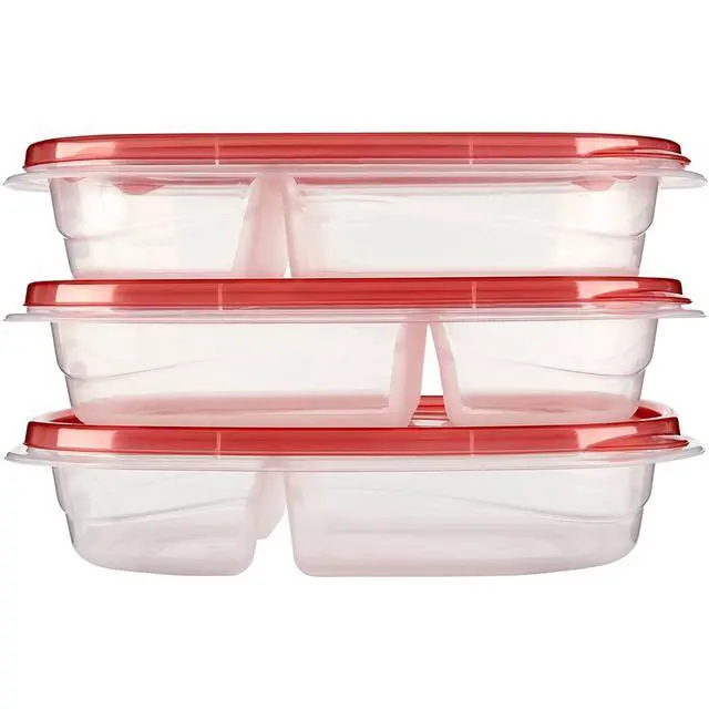 Alt view image 6 of 7 - (2 pack) Rubbermaid Take alongs Divided Rectangular Food Storage Containers, 3.7 Cup, 3-Pack