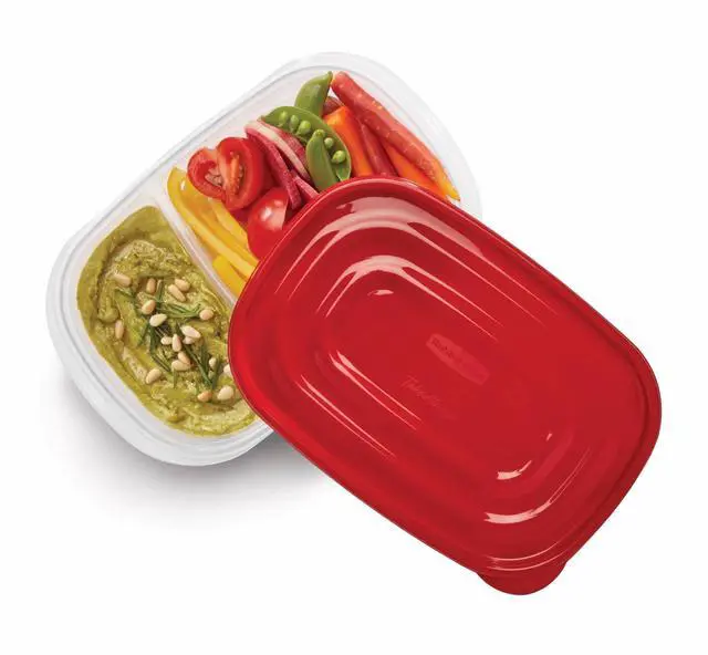 Alt view image 3 of 7 - (2 pack) Rubbermaid Take alongs Divided Rectangular Food Storage Containers, 3.7 Cup, 3-Pack