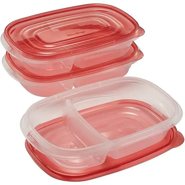 Alt view image 7 of 7 - (2 pack) Rubbermaid Take alongs Divided Rectangular Food Storage Containers, 3.7 Cup, 3-Pack