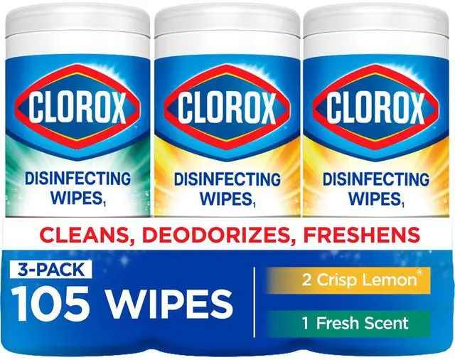 Alt view image 5 of 6 - Clorox Disinfecting Cleaning Wipes Variety Pack, Bleach Free, Fresh Scent and Crisp Lemon, 35 Count Each, Pack of 3