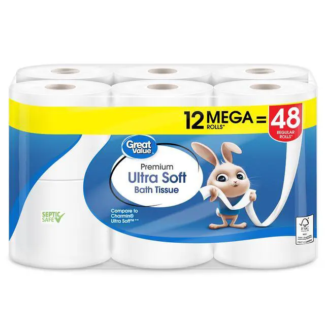 Alt view image 2 of 7 - Great Value Ultra Soft Toilet Paper, 12 Mega Rolls, Compare to Charmin® Ultra Soft