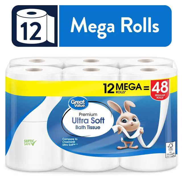 Alt view image 6 of 7 - Great Value Ultra Soft Toilet Paper, 12 Mega Rolls, Compare to Charmin® Ultra Soft