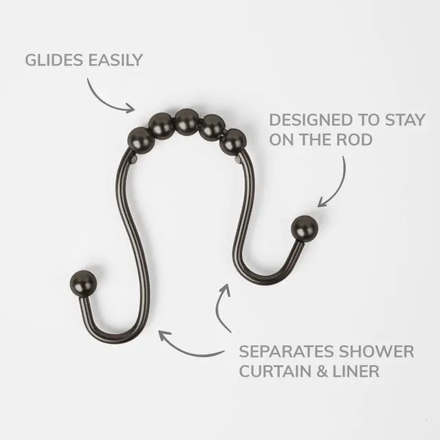 Alt view image 5 of 5 - Better Homes & Gardens Open Double Rollerball Shower Curtain Hooks, Bronze , Set of 12