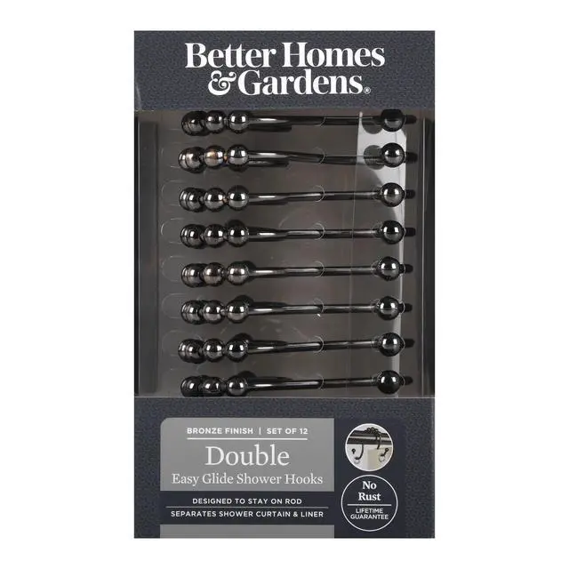 Alt view image 2 of 5 - Better Homes & Gardens Open Double Rollerball Shower Curtain Hooks, Bronze , Set of 12