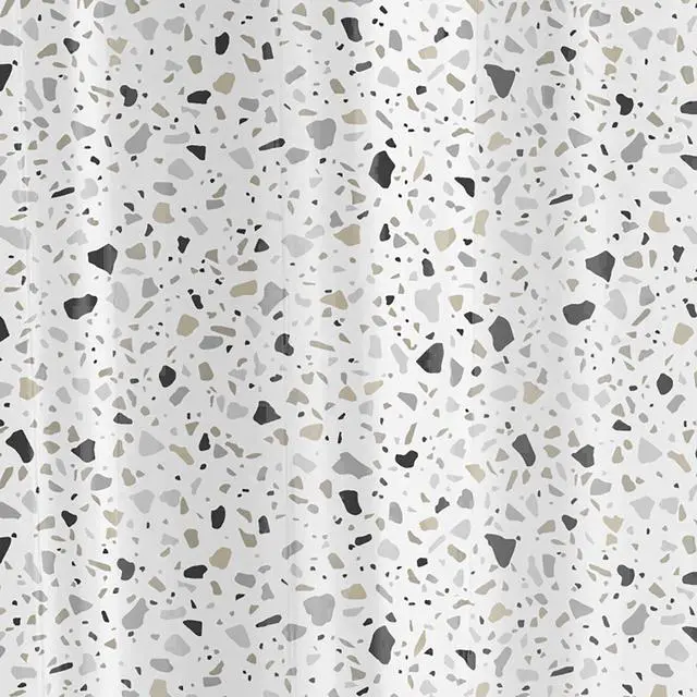 Alt view image 5 of 6 - Mainstays Eco-friendly Terrazzo Waterproof Recycled PEVA Shower Curtain Set and Hooks, Black, White