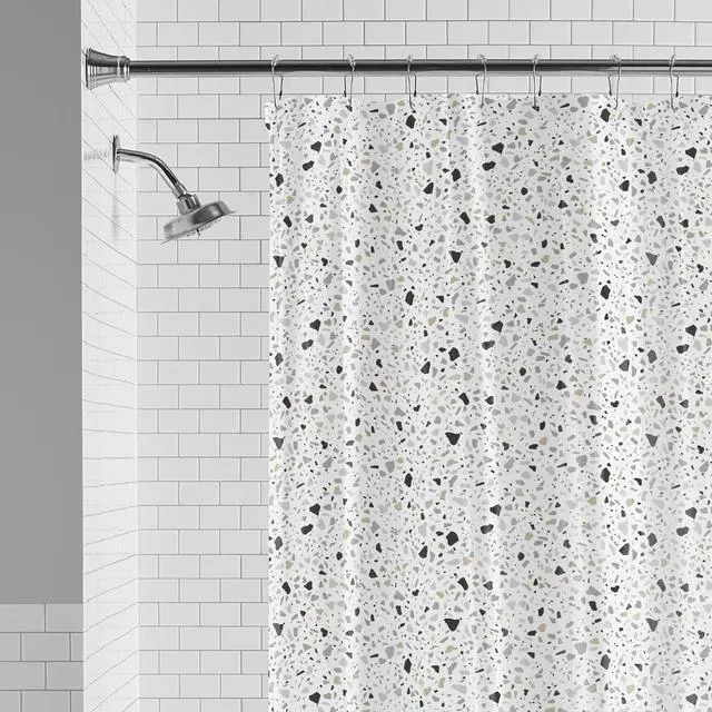 Alt view image 4 of 6 - Mainstays Eco-friendly Terrazzo Waterproof Recycled PEVA Shower Curtain Set and Hooks, Black, White