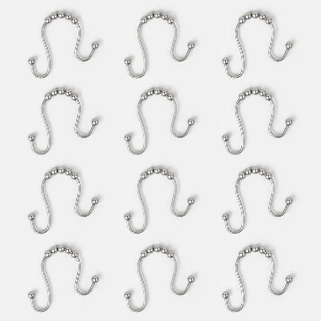 Main image of Better Homes & Gardens Easy Gliding Rustproof Double Shower Curtain Hooks Brushed Nickel , Set of 12