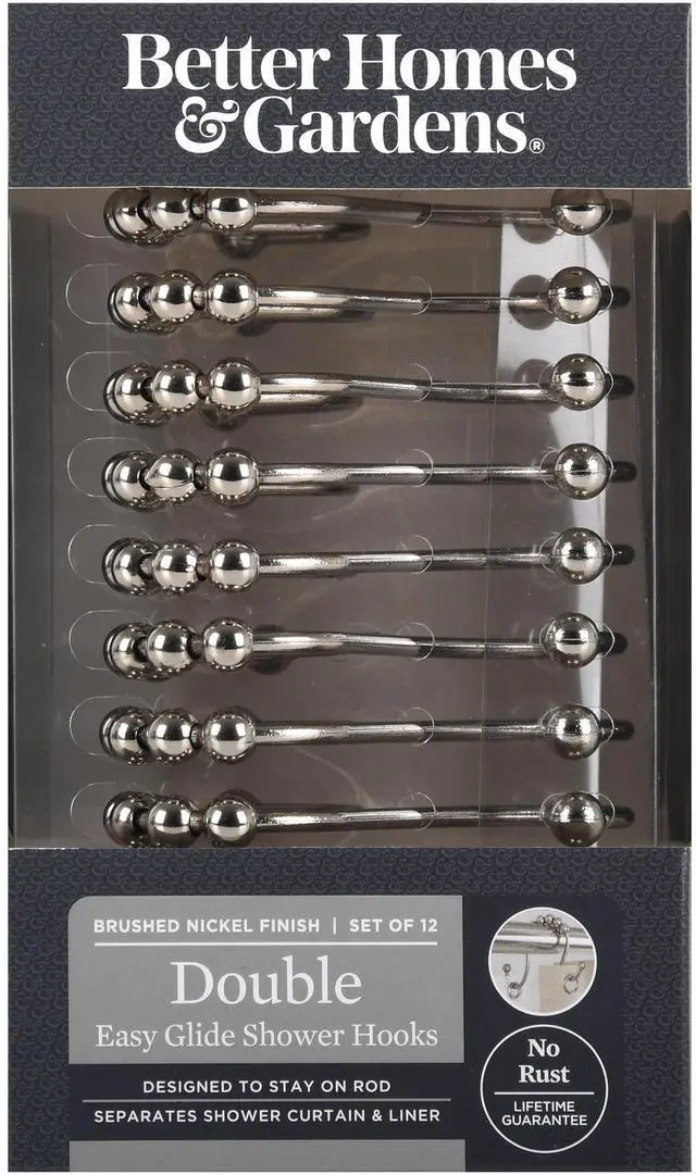 Alt view image 4 of 5 - Better Homes & Gardens Easy Gliding Rustproof Double Shower Curtain Hooks Brushed Nickel , Set of 12