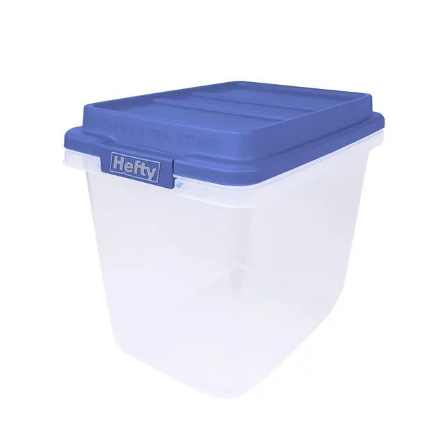 Alt view image 5 of 6 - Hefty HI-RISE 32 Quart Small Storage Bin, Clear Plastic Storage Container with HI-RISE Latch Lid, Blue