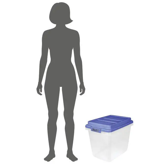 Alt view image 3 of 6 - Hefty HI-RISE 32 Quart Small Storage Bin, Clear Plastic Storage Container with HI-RISE Latch Lid, Blue