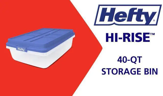 Alt view image 4 of 6 - Hefty HI-RISE 40 Quart Medium Latching Storage Bin, Clear Plastic Storage Container with HI-RISE Latch Lid, Blue