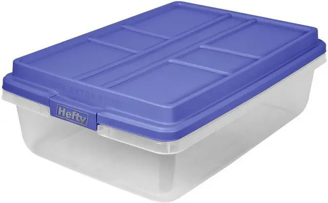Alt view image 5 of 6 - Hefty HI-RISE 40 Quart Medium Latching Storage Bin, Clear Plastic Storage Container with HI-RISE Latch Lid, Blue