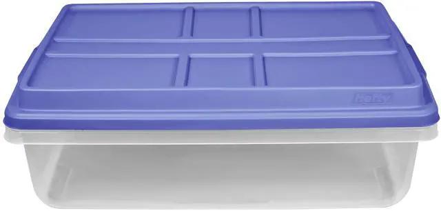 Alt view image 3 of 6 - Hefty HI-RISE 40 Quart Medium Latching Storage Bin, Clear Plastic Storage Container with HI-RISE Latch Lid, Blue
