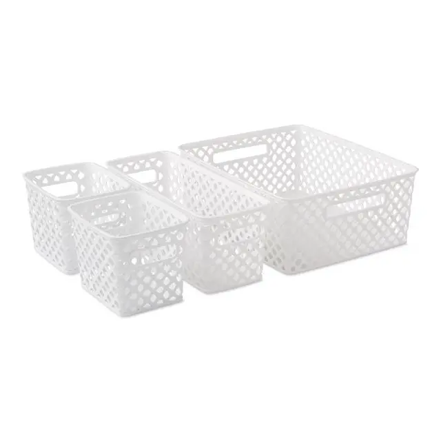 Alt view image 6 of 6 - Mainstays 4-Piece White Decorative Plastic Storage Basket Set, 14 in x 11.6 in x 5.3 in