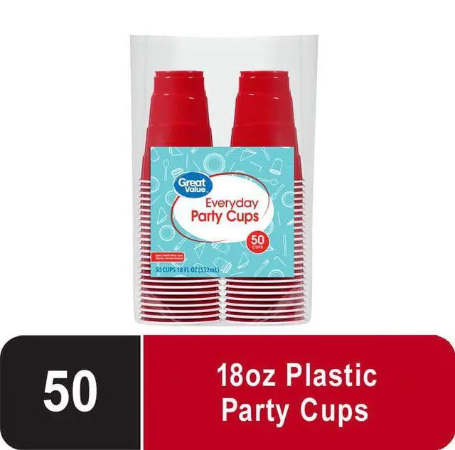 Main image of Great Value Red Disposable Plastic Party Cups, 18 oz, 50 Count