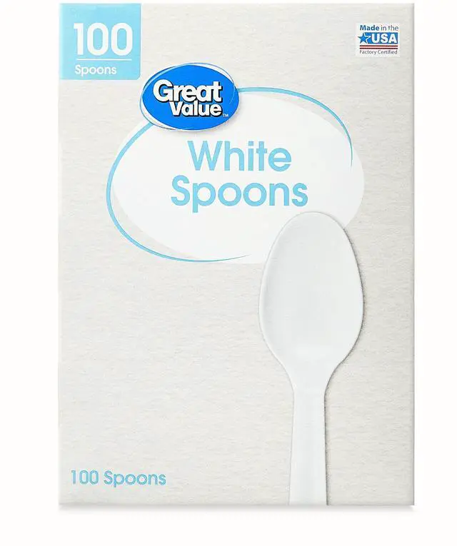 Main image of Great Value White Plastic Disposable Spoons, 100 Count