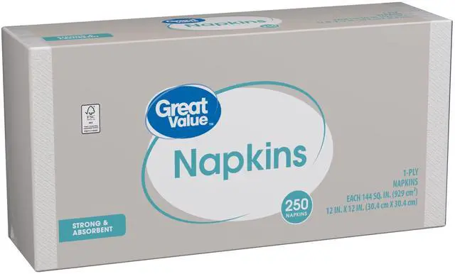 Main image of (3 pack) Great Value Disposable Paper Napkins, White, 12 in x 12 in, 250 Count