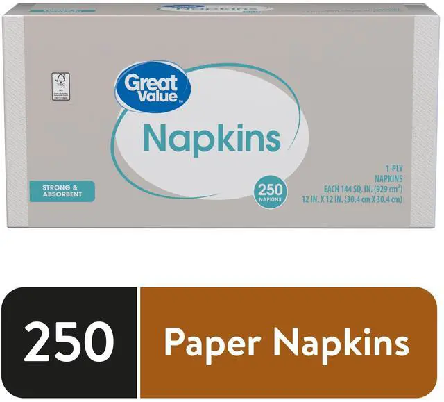 Alt view image 7 of 7 - (3 pack) Great Value Disposable Paper Napkins, White, 12 in x 12 in, 250 Count
