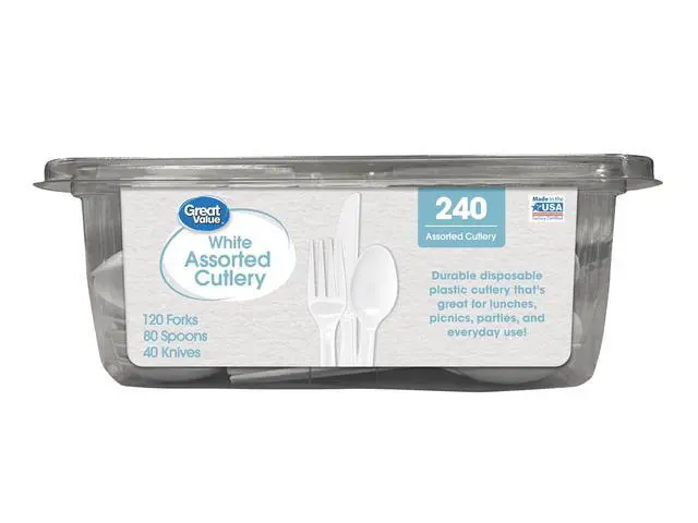 Alt view image 4 of 5 - Great Value Plastic Disposable Cutlery Set, White, 240 Count