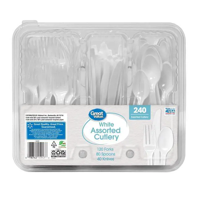 Alt view image 5 of 5 - Great Value Plastic Disposable Cutlery Set, White, 240 Count