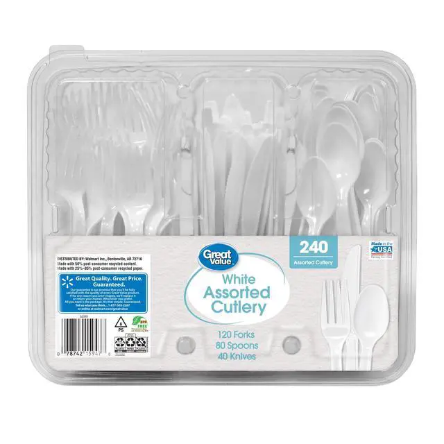 Alt view image 3 of 5 - Great Value Plastic Disposable Cutlery Set, White, 240 Count