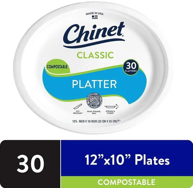 Main image of Chinet Classic® Premium Disposable Paper Platters 12 x 10", White, 30 Count