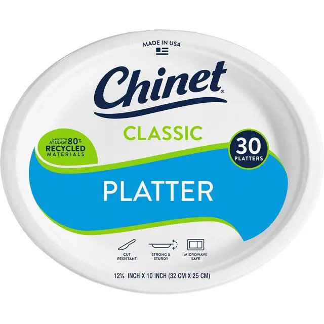 Alt view image 3 of 7 - Chinet Classic® Premium Disposable Paper Platters 12 x 10", White, 30 Count