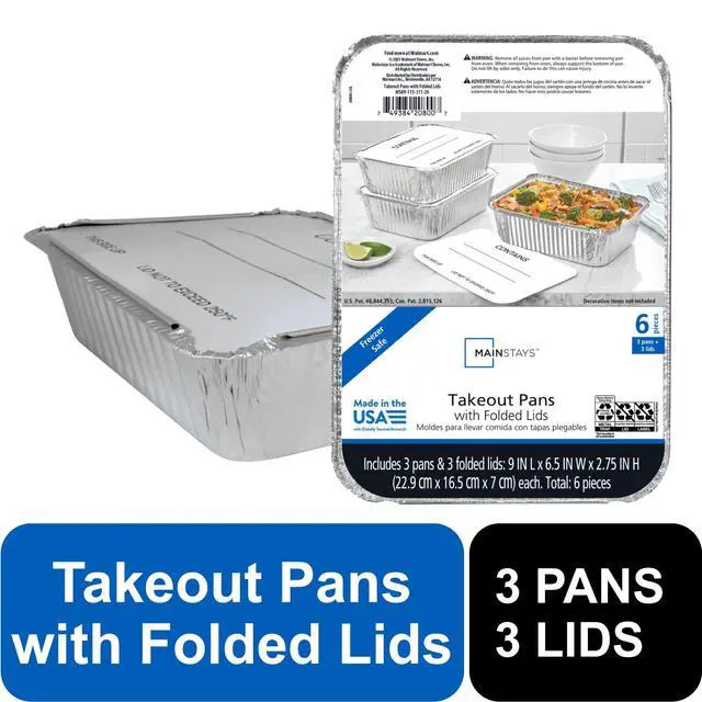 Alt view image 4 of 6 - Mainstays 9" x 6.5" Aluminum Pans with Folded Lids, 3 Count