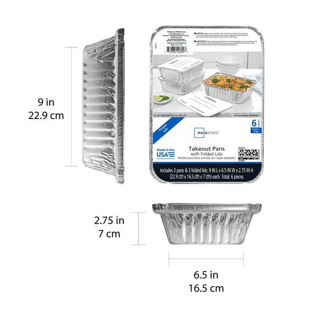 Alt view image 2 of 6 - Mainstays 9" x 6.5" Aluminum Pans with Folded Lids, 3 Count