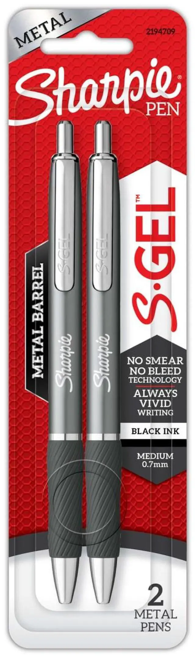 Main image of Sharpie S-Gel, Gel Pens, Sleek Metal Barrel, Gunmetal, Medium Point (0.7mm), Black Ink, 2 Count