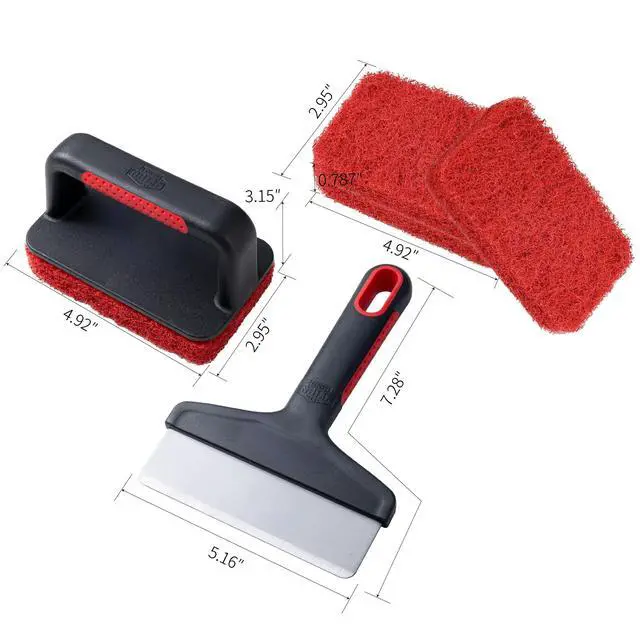 Alt view image 3 of 7 - Expert Grill Griddle Cleaning Kit, HeavyDuty Stainless Steel Scraper, Scrub Brush with 3 Replacement Pads, Safe for Cast Iron & MultiSurface Cookware, HeatResistant Handle for BBQ Cookout Grill Mai