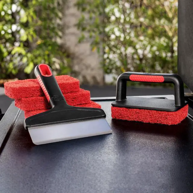 Alt view image 4 of 7 - Expert Grill Griddle Cleaning Kit, HeavyDuty Stainless Steel Scraper, Scrub Brush with 3 Replacement Pads, Safe for Cast Iron & MultiSurface Cookware, HeatResistant Handle for BBQ Cookout Grill Mai