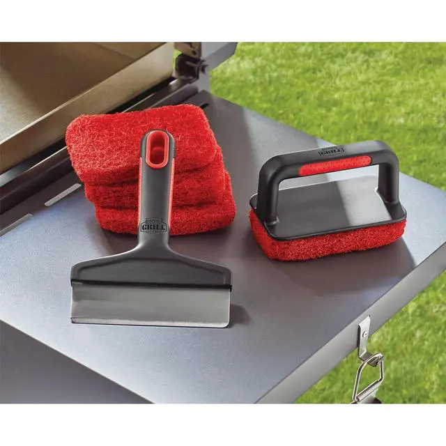 Alt view image 7 of 7 - Expert Grill Griddle Cleaning Kit, HeavyDuty Stainless Steel Scraper, Scrub Brush with 3 Replacement Pads, Safe for Cast Iron & MultiSurface Cookware, HeatResistant Handle for BBQ Cookout Grill Mai