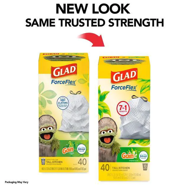 Alt view image 5 of 5 - Glad ForceFlex 13-Gallon Drawstring Tall Kitchen Trash Bags, Gain Original Scent, 40 Bags