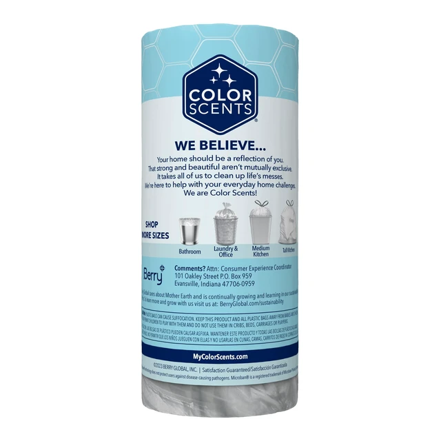 Alt view image 3 of 5 - Color Scents Medium Drawstring Trash Bags, 8-Gallon, 40 Count, with Simply Clean Scent, Microban Protection