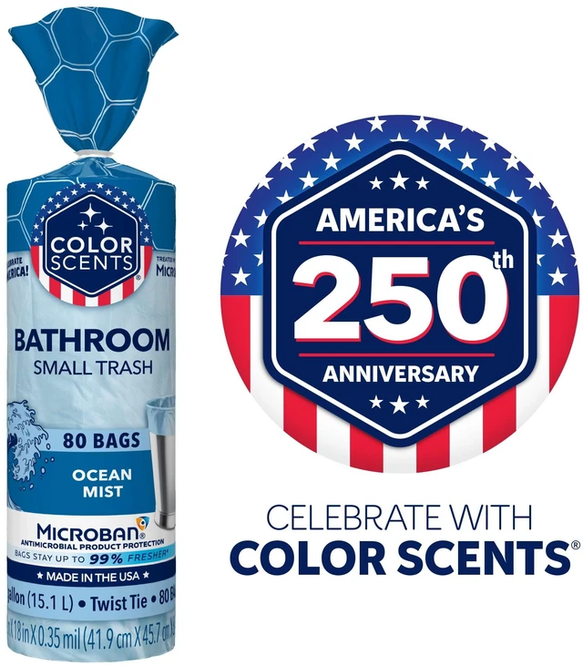 Alt view image 4 of 5 - Color Scents Ocean Mist Scent 4 Gallon Bathroom Trash Bags with Microban and Twist Tie, 80 Count