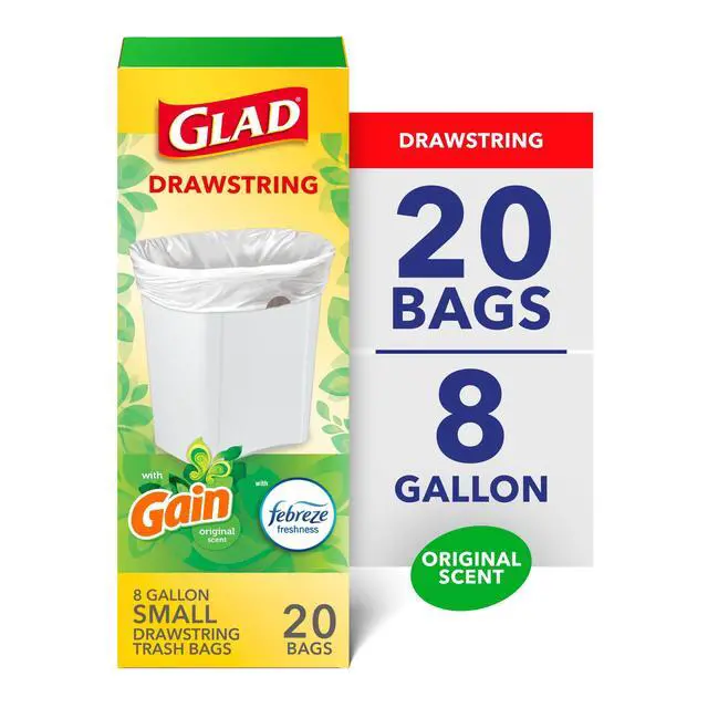 Main image of Glad Drawstring 8-Gallon Medium Trash Bags, Gain Original Scent, 20 Bags