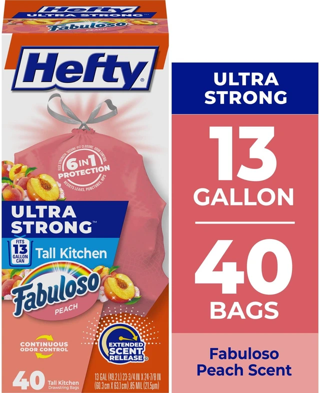 Main image of Hefty Ultra Strong 13 Gallon Tall Kitchen Trash Bags, Fabuloso Peach Scent, Peach, 40 Count