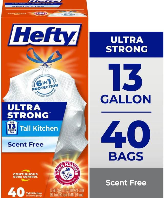 Main image of Hefty Ultra Strong 13 Gallon Trash Bags, White Unscented, 40 Count