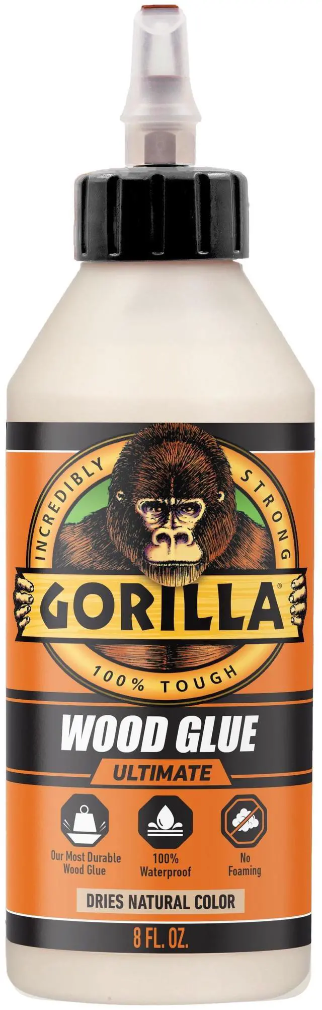 Main image of Gorilla Ultimate Waterproof Wood Glue, 8 fl oz, Fast Dry for Indoor & Outdoor Use, Natural Wood Color